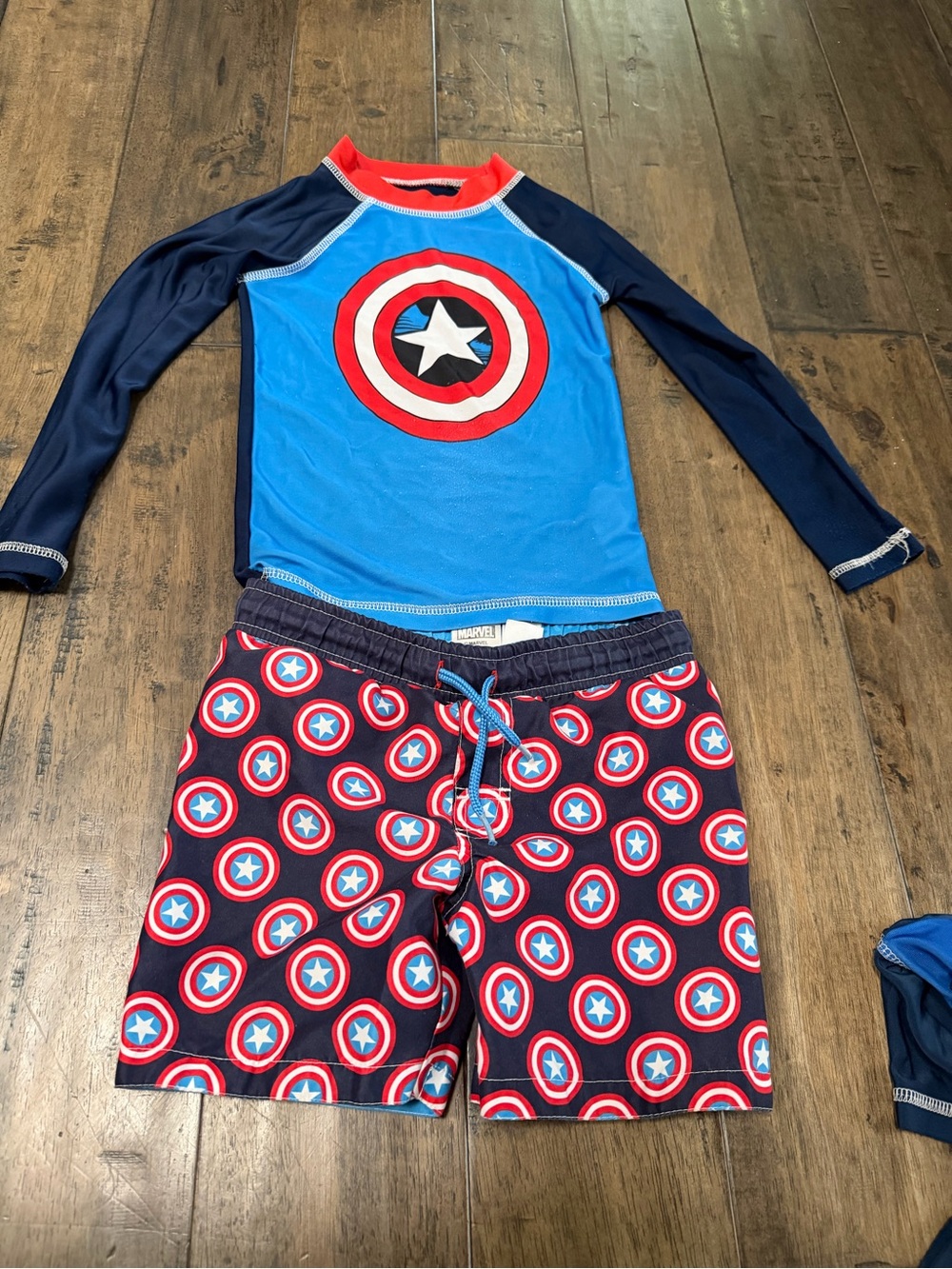 Marvel Boys Swim Trunks with Captain America Shield Print - Blue, Red, White